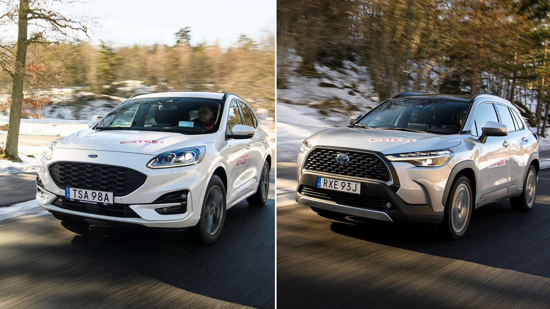 Ford Kuga och Toyota Corolla Cross i testduell.