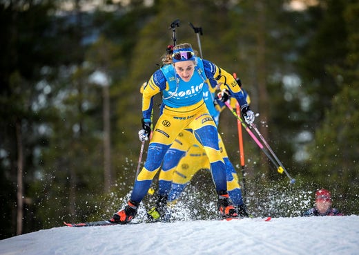 Under sin andra säsong som skidskytt togs Stina Nilsson, här under träning i Idre, ut i OS-truppen – och tog sina första pallplatser i världscupen.