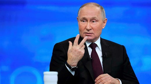 Il presidente russo Vladimir Putin durante la sua conferenza stampa annuale.