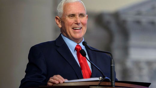USA:s tidigare vicepresident Mike Pence under ett föredrag på Hillsdale College i Hillsdale i Michigan den 1 mars.
