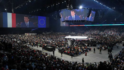 Macron spoke in front of up to 30,000 spectators in the inner square.