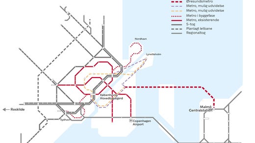 En karta över hur tunnelbanelinjerna kan tänkas gå.