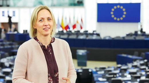 Socialdemokraternas Jytte Guteland i Europaparlamentets plenisal.