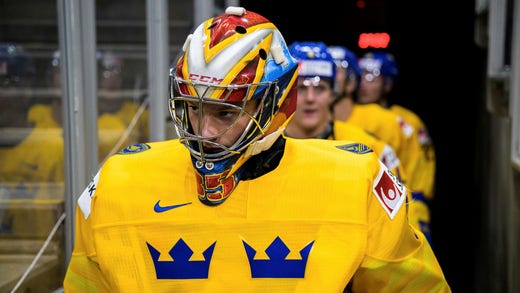 Lindbom i den svenska landslagsdressen.