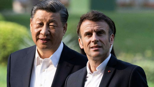 Xi Jinping och Macron under den franska presidentens besök i Kina förra veckan.