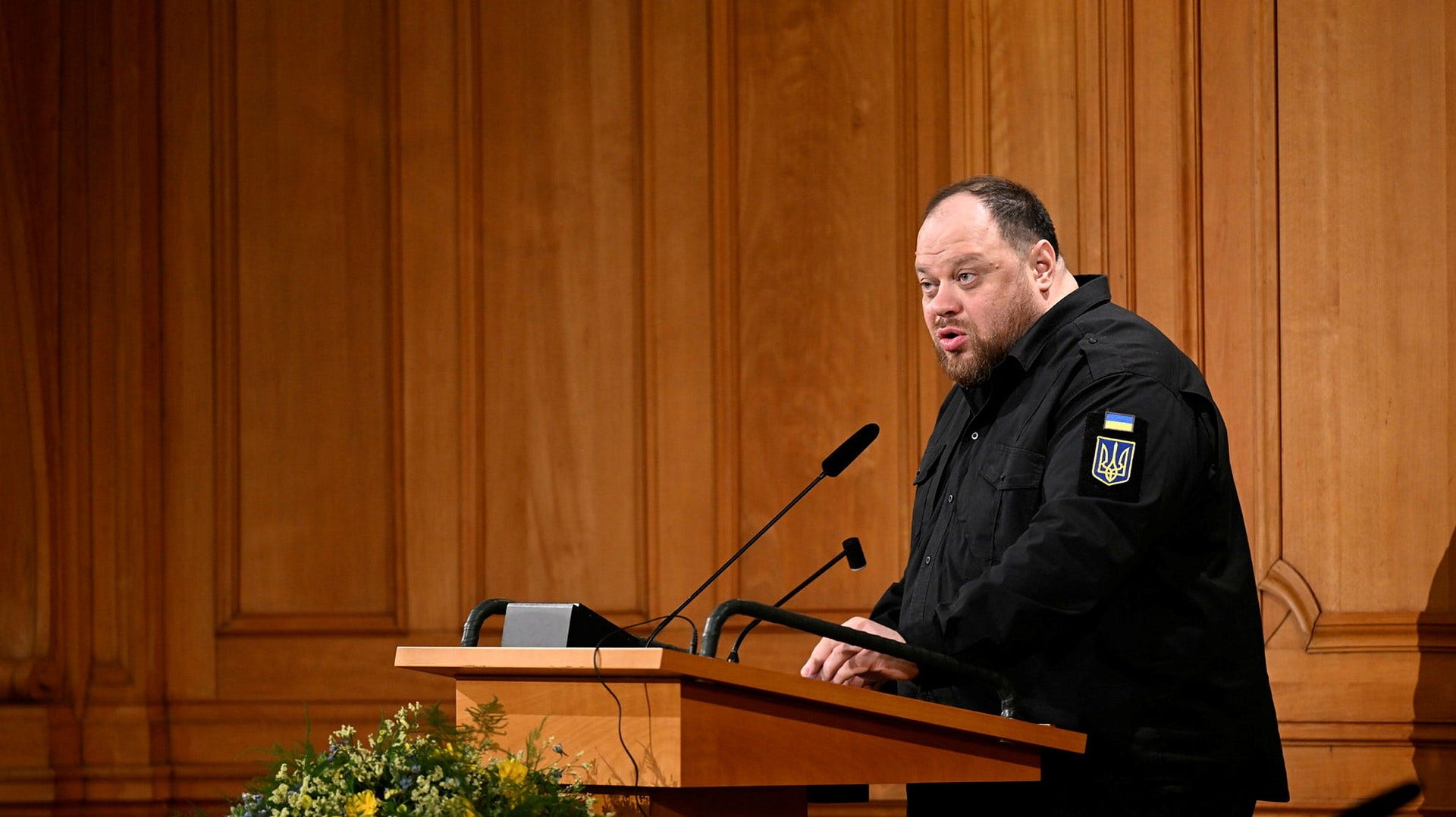 Ukrainas talman Ruslan Stefantjuk talade på tisdagen i riksdagen i Stockholm.