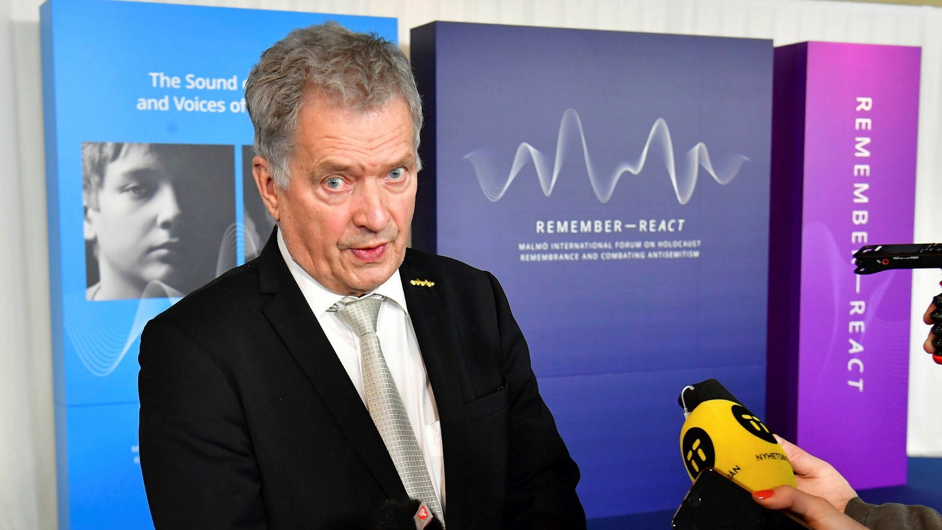 Finlands president Sauli Niinistö när han anlände till Malmöforumet.