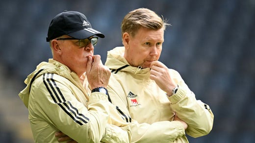 Förbundskaptensduon Janne Andersson och Peter Wettergren.