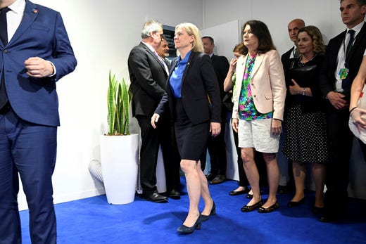 Magdalena Andersson och Ann Linde under Madridmötet som länge setts som en möjlig milstolpe i vägen mot Nato.