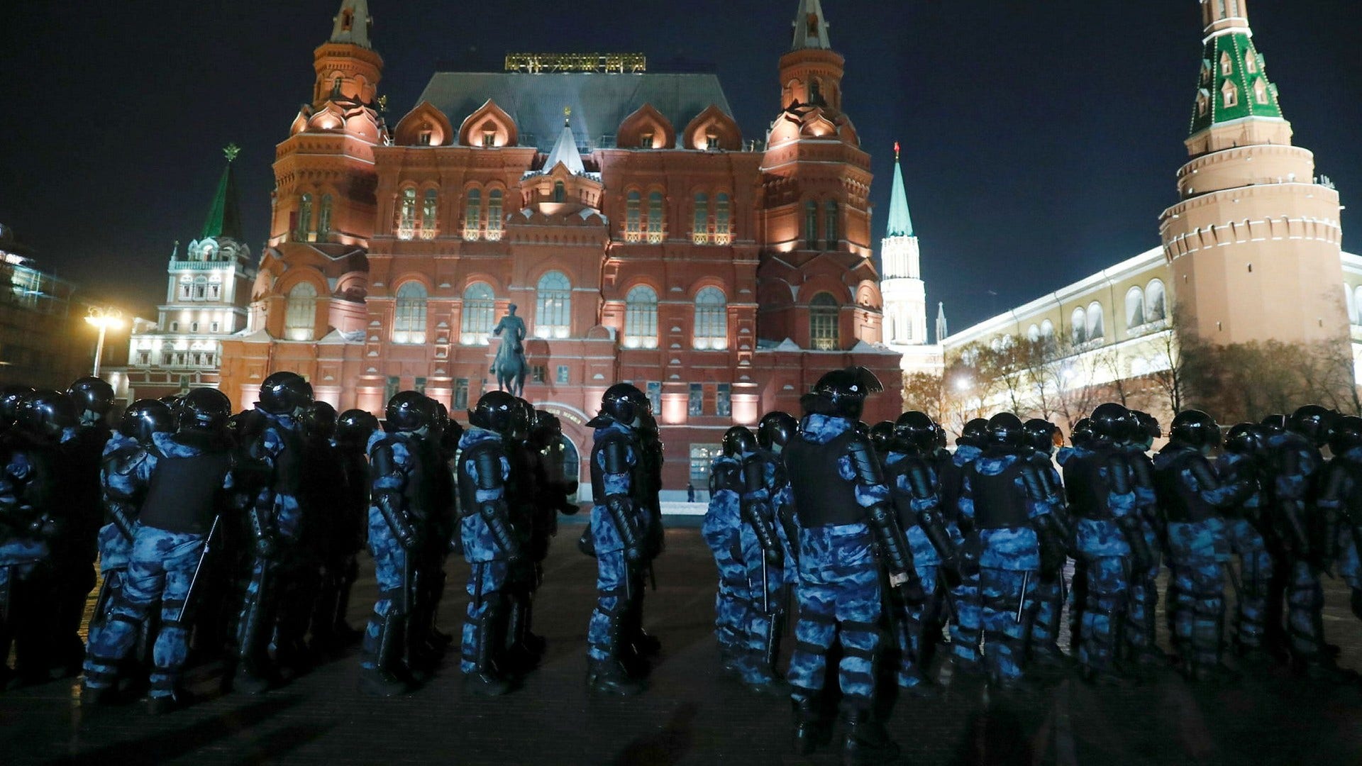 Soldater ur det ryska nationalgardet under en demonstration i Moskva 2021.