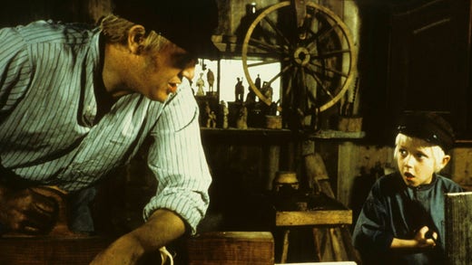 Björn Gustafson som drängen Alfred och Jan Ohlsson som Emil, 1973.