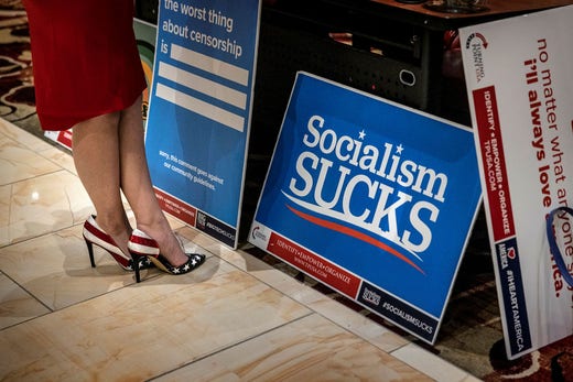 Socialismen suger, löd ett av budskapen på mötet i Las Vegas.