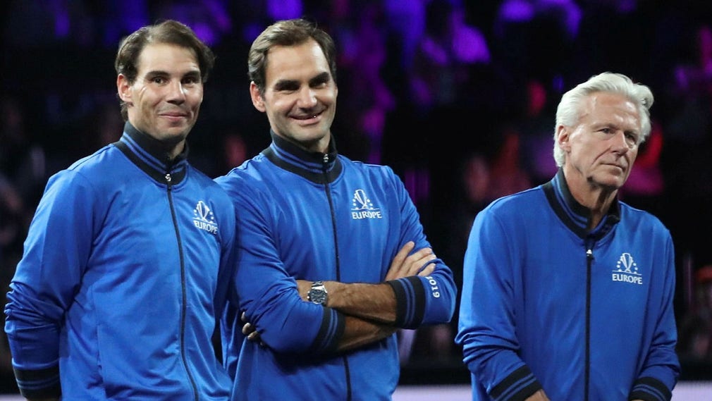 Rafael Nadal spelar dubbel med Roger Federer, ledda av Björn Borg, i Laver Cup.