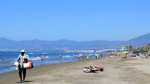 En badstrand i Malaga, Spanien.