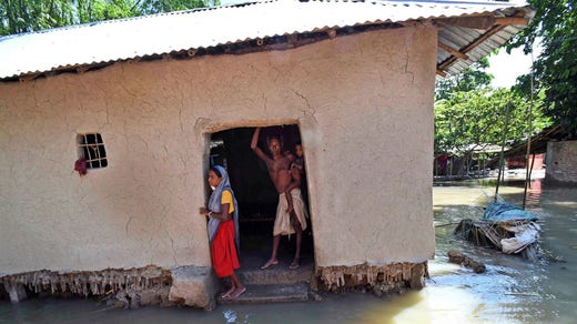 Water blocks destroyed a family home in the Katihar district.