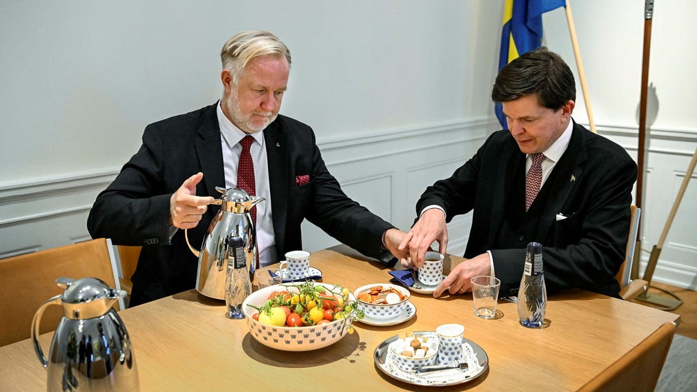 Fika för Liberalernas partiledare Johan Pehrson hos talman Andreas Norlén i måndags (där den sittande talmannen även björ på hemodlade tomater) Om två ledamöter i Liberalernas splittrade riksdagsgrupp röstar på Norlén efter en rödgrön nominering kan SD:s krav på att få den prestigefyllda posten nollställas, menar insändarskribenten.