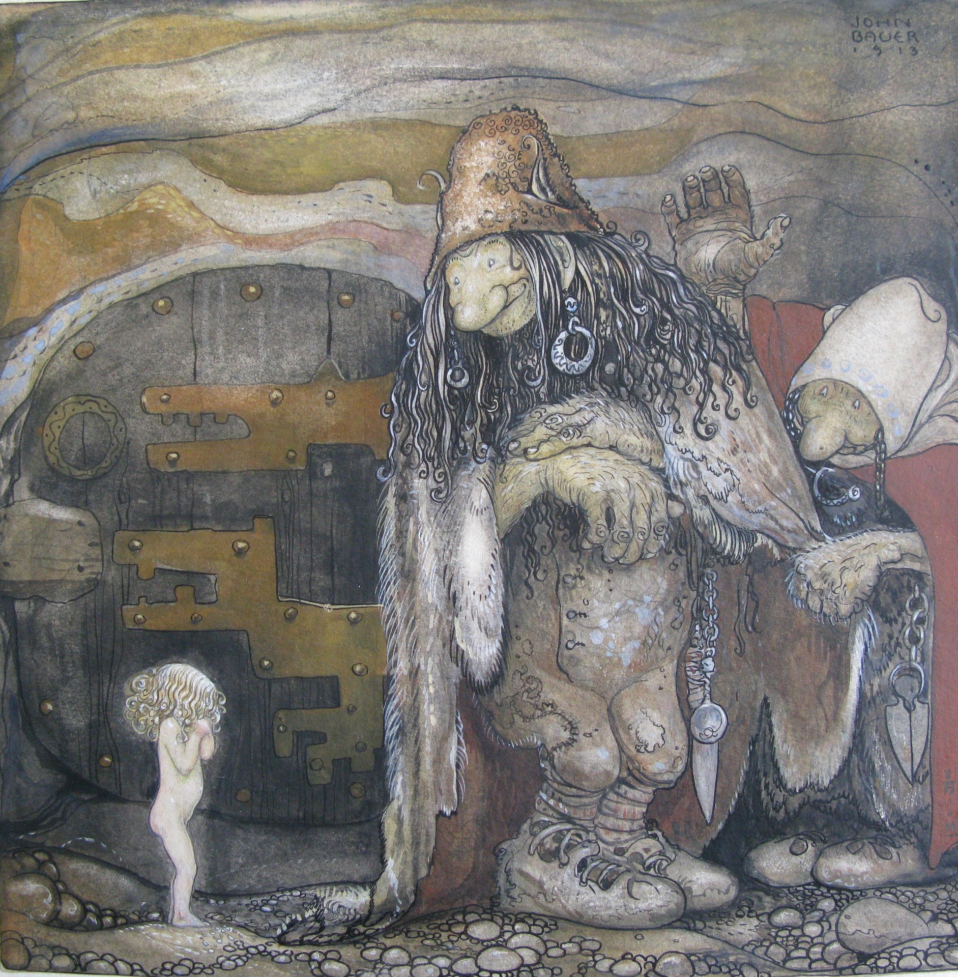 John Bauer, ”En sådan eländig liten bleknos”, akvarell 1913.