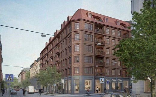 Proposed development at the intersection of Heleneborgsgatan and Varvsgatan.