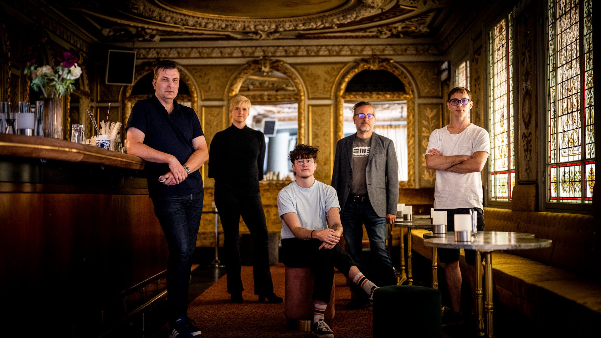 AV-tekniker Tommy Holmberg, ljudtekniker Terese Johansson, ljussättaren Sanne Hedbjörk, ljudteknikern David Granditsky och ljussättaren Emil Grönhagen.