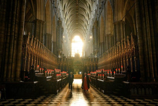 Drottningens statsbegravning äger rum i Westminster Abbey. Bild från maj 2020.