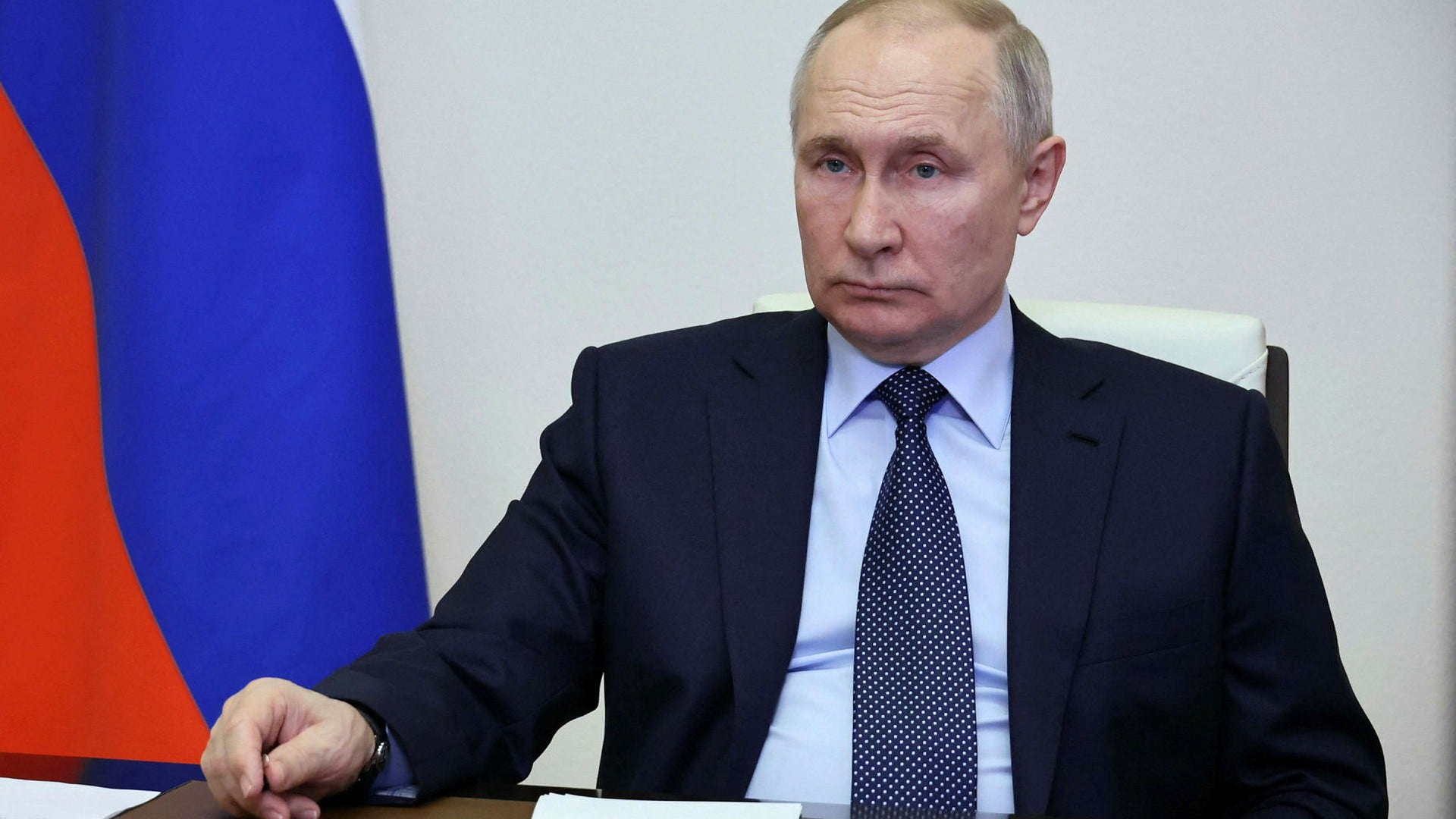 Rysslands president Vladimir Putin i samband med en videokonferens den 1 februari.