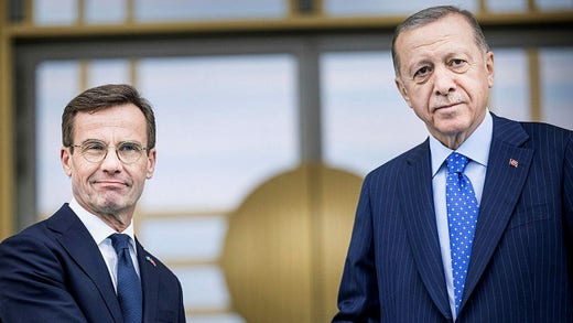 Swedish Prime Minister Ulf Kristersson and Turkish President Recep Tayyip Erdogan during a visit to Ankara in 2022.