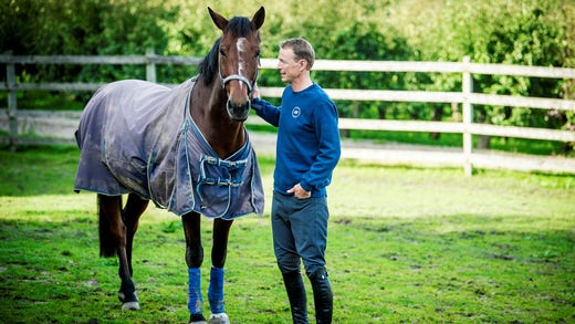 In order for All In to continue to think it's fun to compete, Peder Fredricson matches the gelding with care.  Nowadays he rarely competes indoors, and for long periods he walks in the paddock and is fine.