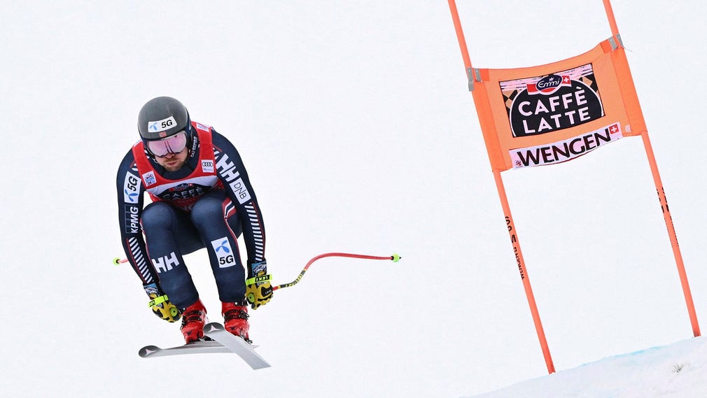 Norrmannen Aleksander Aamodt Kilde i det klassiska störtloppet i Wengen.