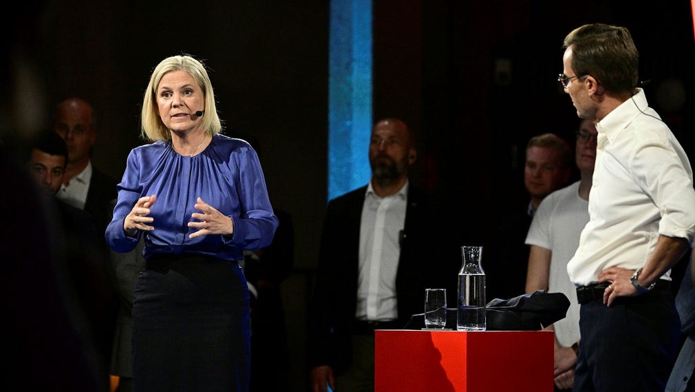 Magdalena Andersson (S) och Ulf Kristersson (M) under SVT:s statsministerduell.