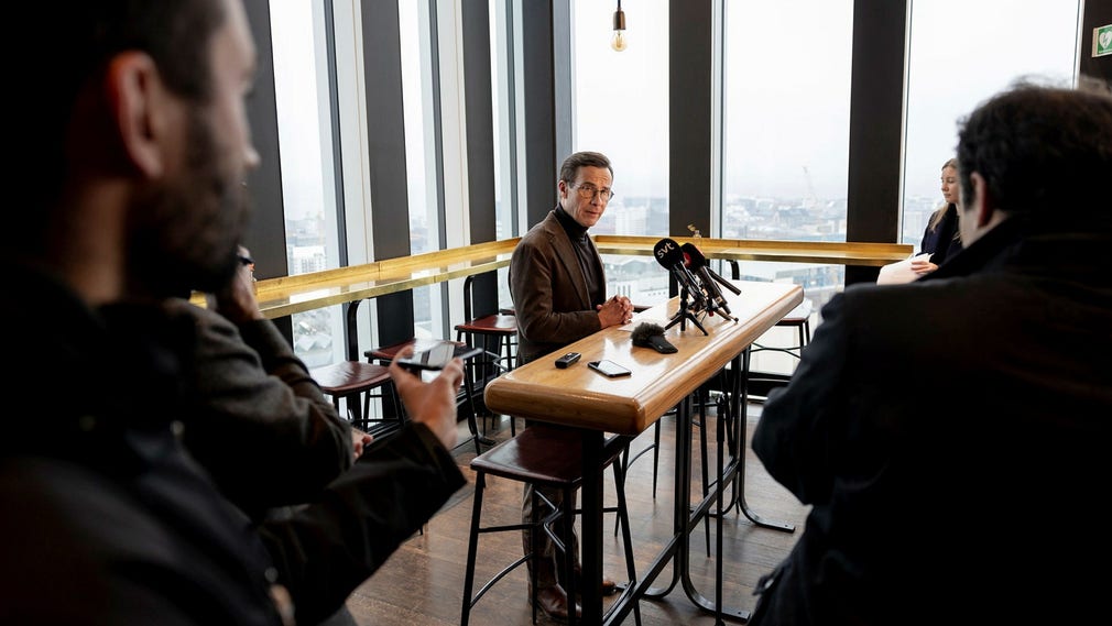 Ulf Kristersson håller pressträff på Malmö Live.