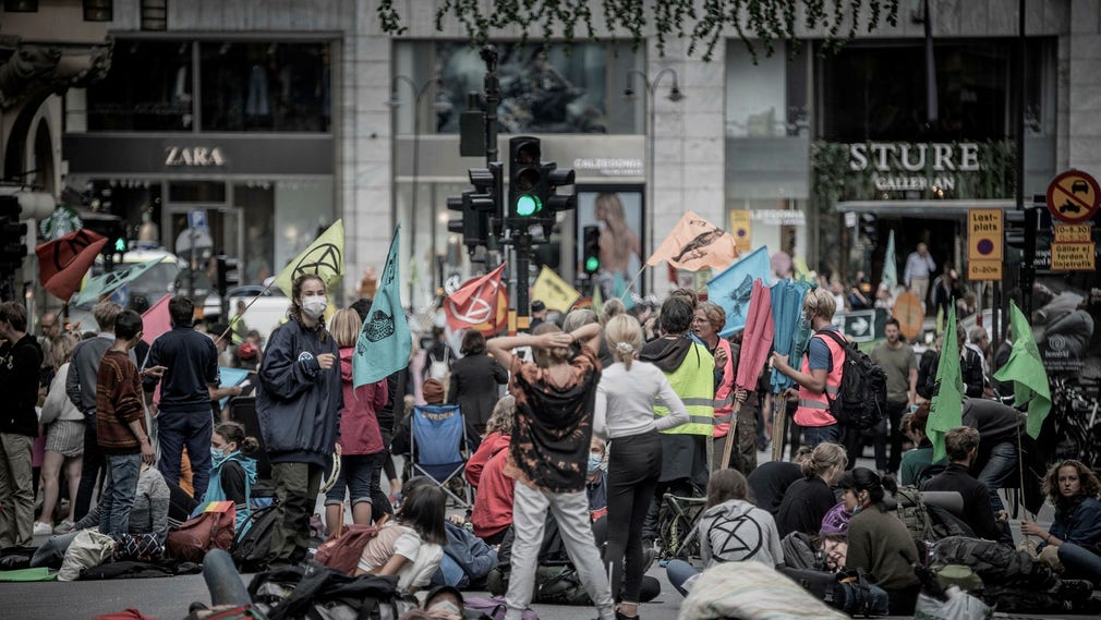 Delar av de klimatprotester som ägde rum i centrala Stockholm den 28 augusti 2020.