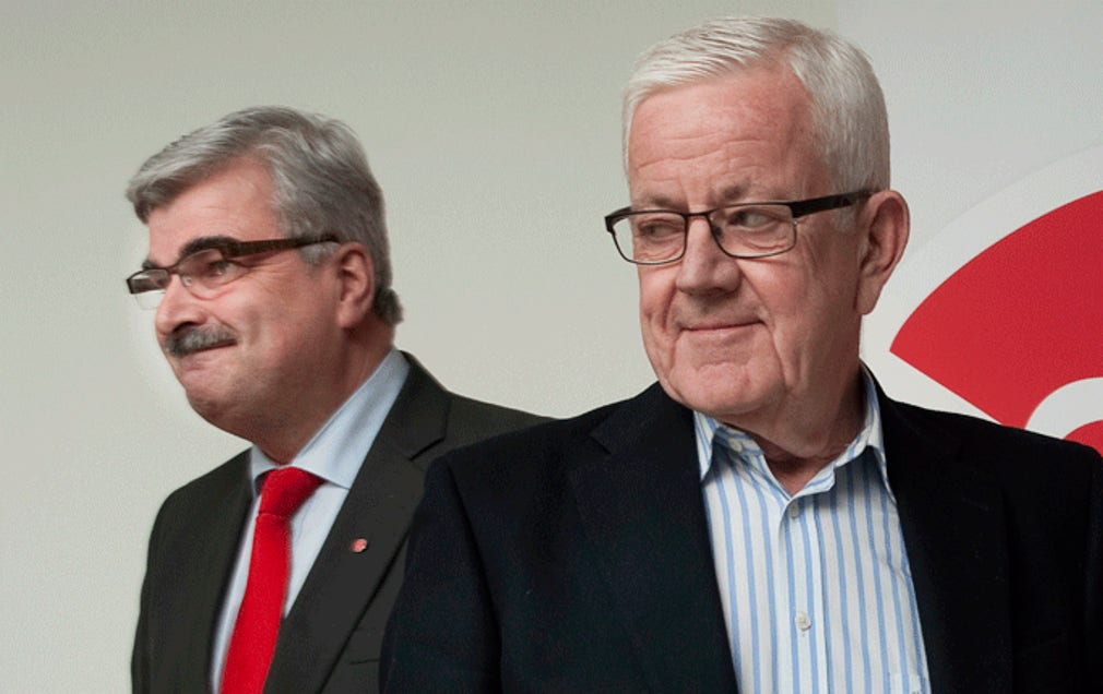 Håkan Juholt och Lars Engqvist under torsdagens presentation av den senares utnämning.