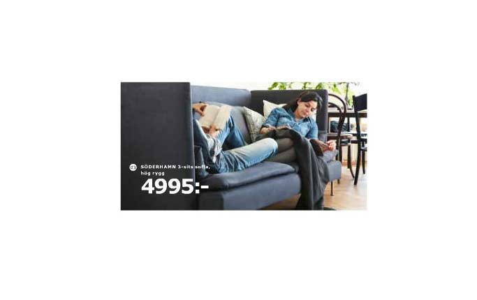 I den svenska katalogen ligger en kvinna i en soffa.