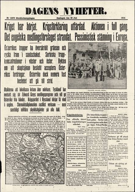 DN:s förstasida 29 juli 1914.