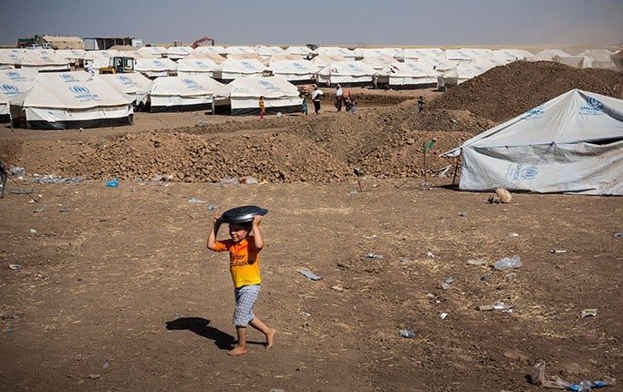Ett läger för flyktingar från Sinjarberget som lyckats ta sig till den kurdkontrollerade delen av Irak.