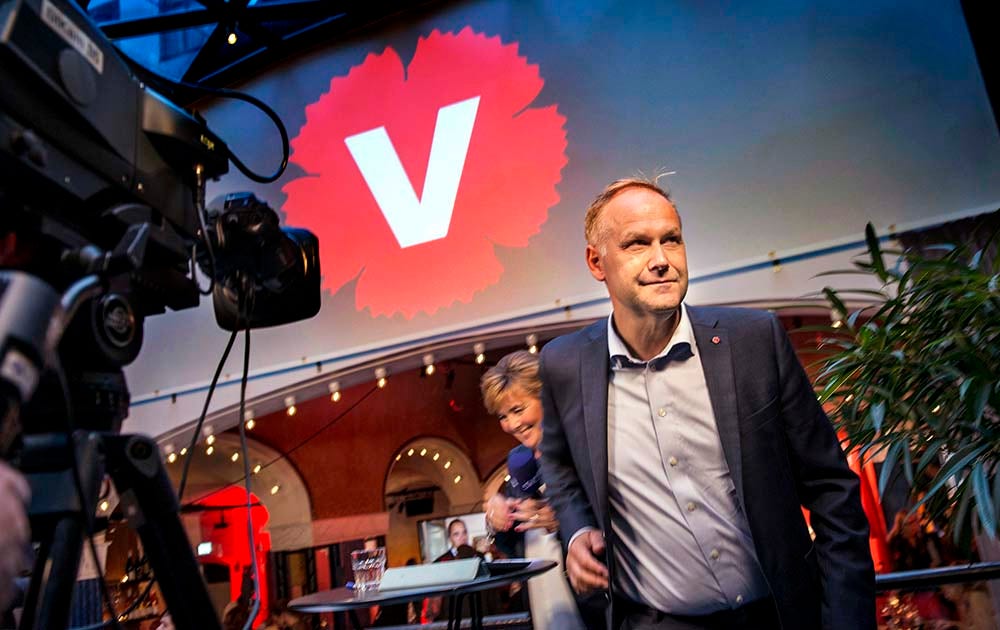 Jonas Sjöstedt på Vänsterpartiets valvaka