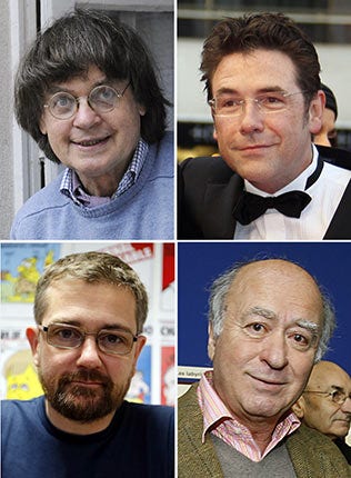 Jean Cabut, Bernard Verlhac, Stéphane Charbonnier och Georges Wolinski.