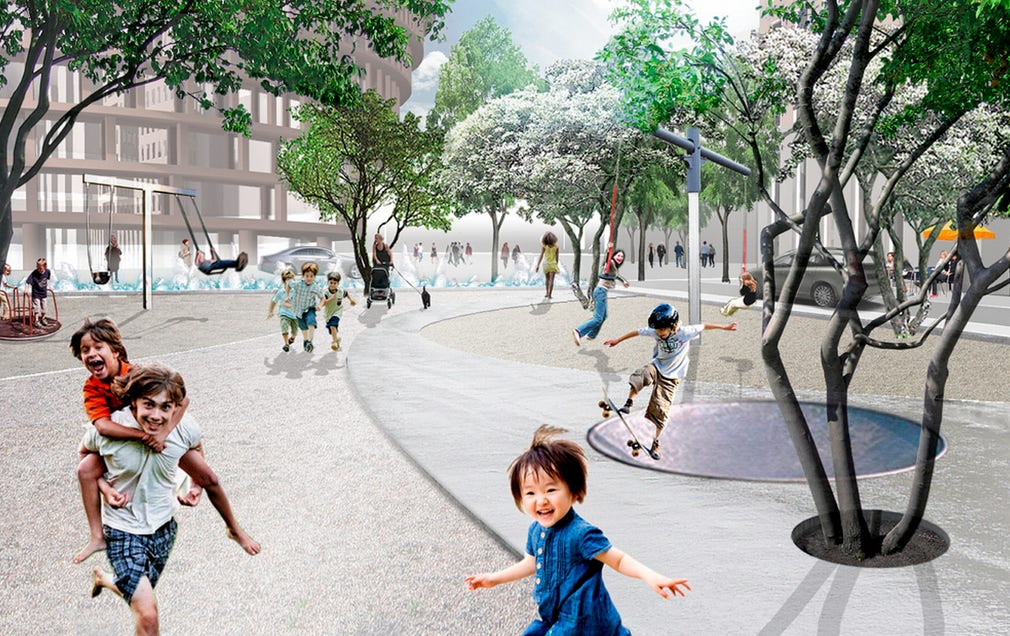 Visionen av lekande barn i Norra Stationsparken …