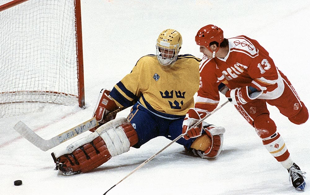 Peter Åslin mot Sovjet i VM 1989.