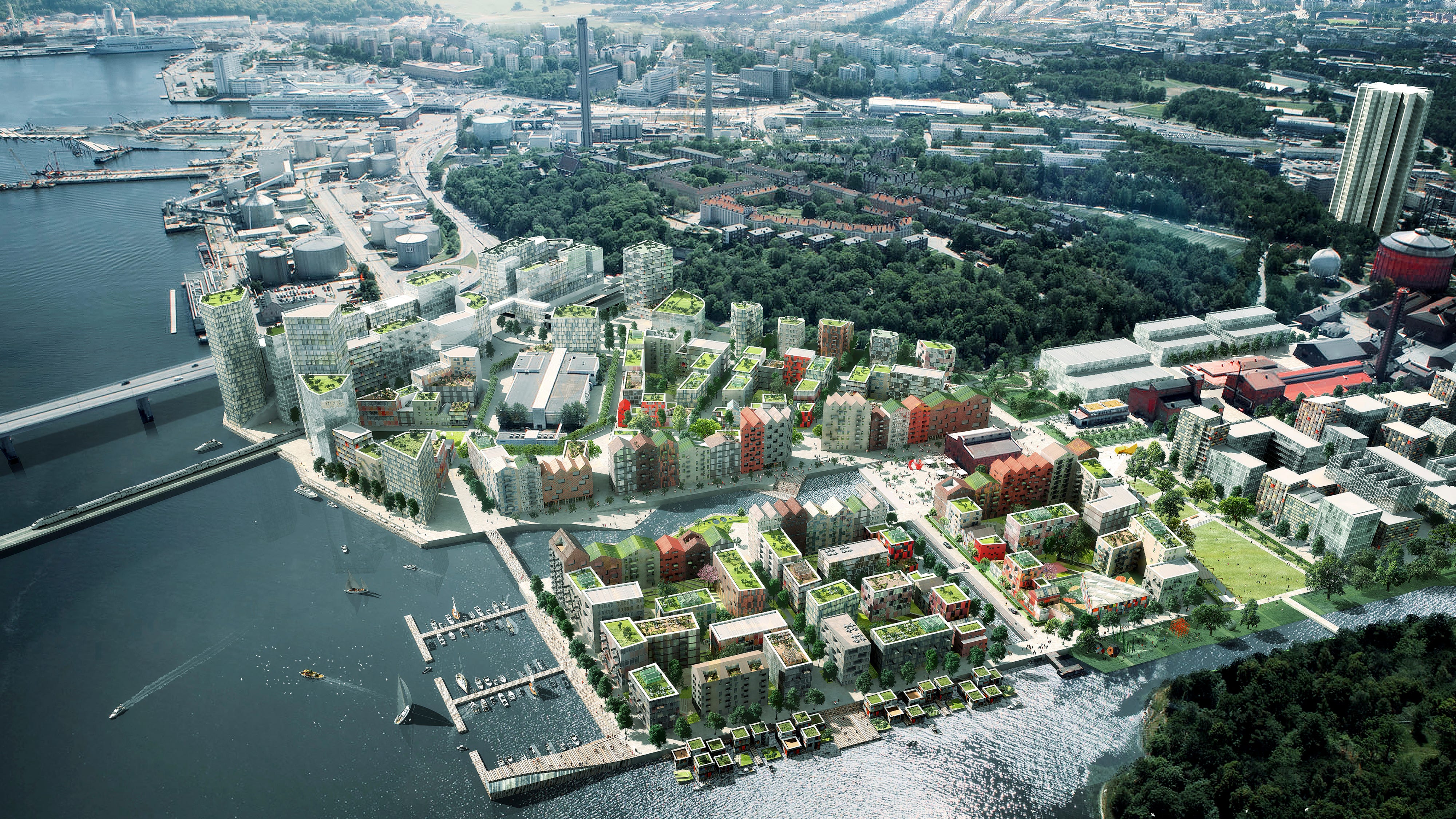 Bostäderna vid Kolkajen får nära till lövskogar, hav, kanaler, torg och kulturbyggnader.