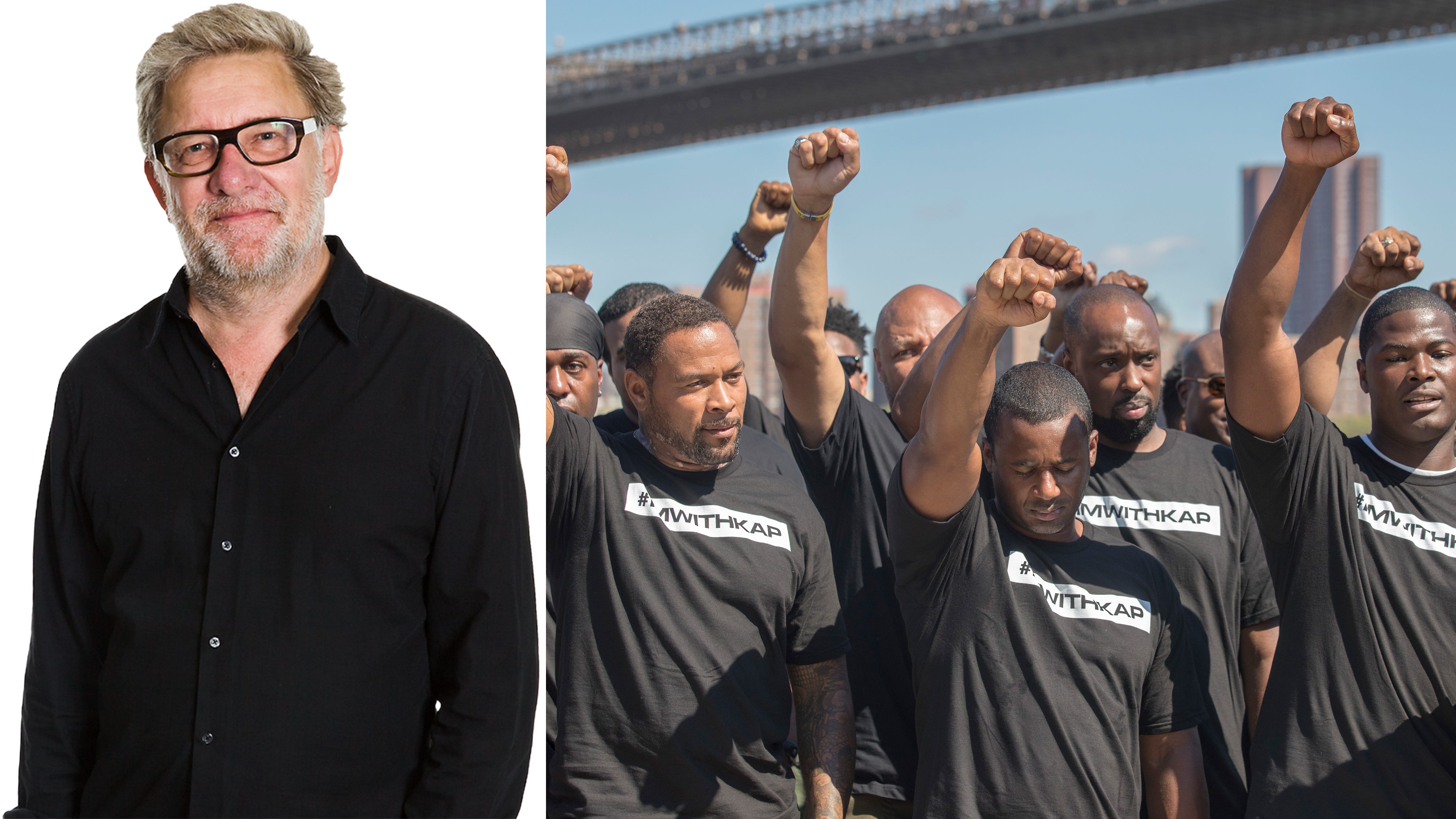 Poliser i New York visar sitt stöd för Colin Kaepernick, quarterbacken som ställde sig på knä under en match som en protest mot polisbrutalitet.