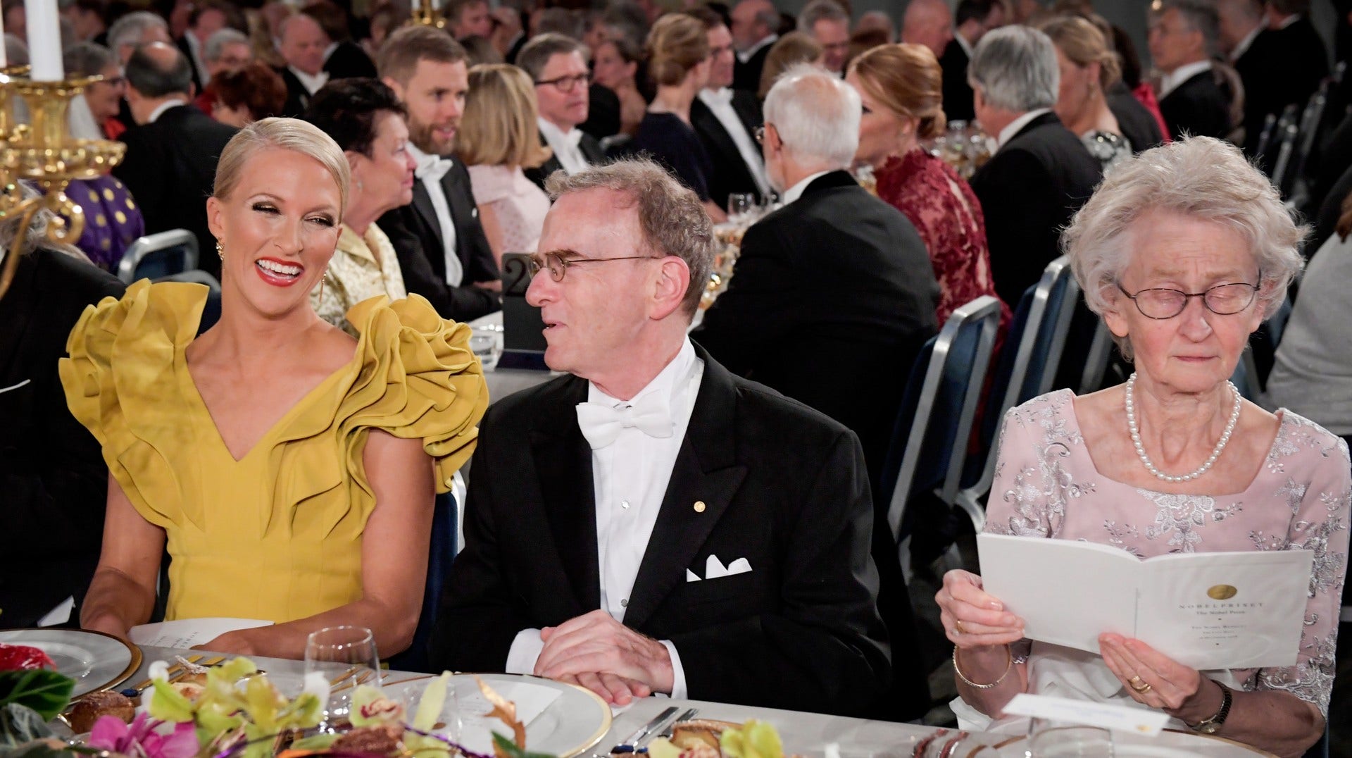 Jennie Fridolin och Randy W. Schekman, Nobelpristagre i medicin 2013, under Nobelbanketten i Stadshuset i Stockholm.