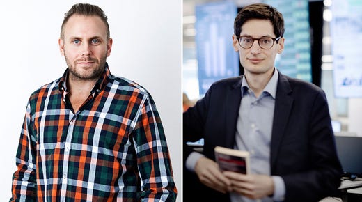 Kamratpostens chefredaktör Lukas Björkman och DN:s chefredaktör Peter Wolodarski.