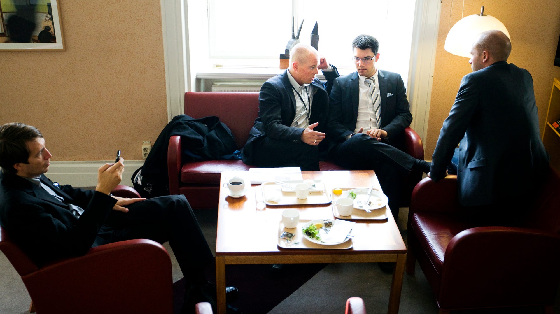 Richard Jomshof är en fjärdedel i de fyras gäng som gjort Sverigedemokraterna till ett stort parti. På den här bilden från 2010 saknas dock Mattias Karlsson. Från vänster Richard Jomshof, Björn Söder, Jimmie Åkesson och Erik Almqvist.