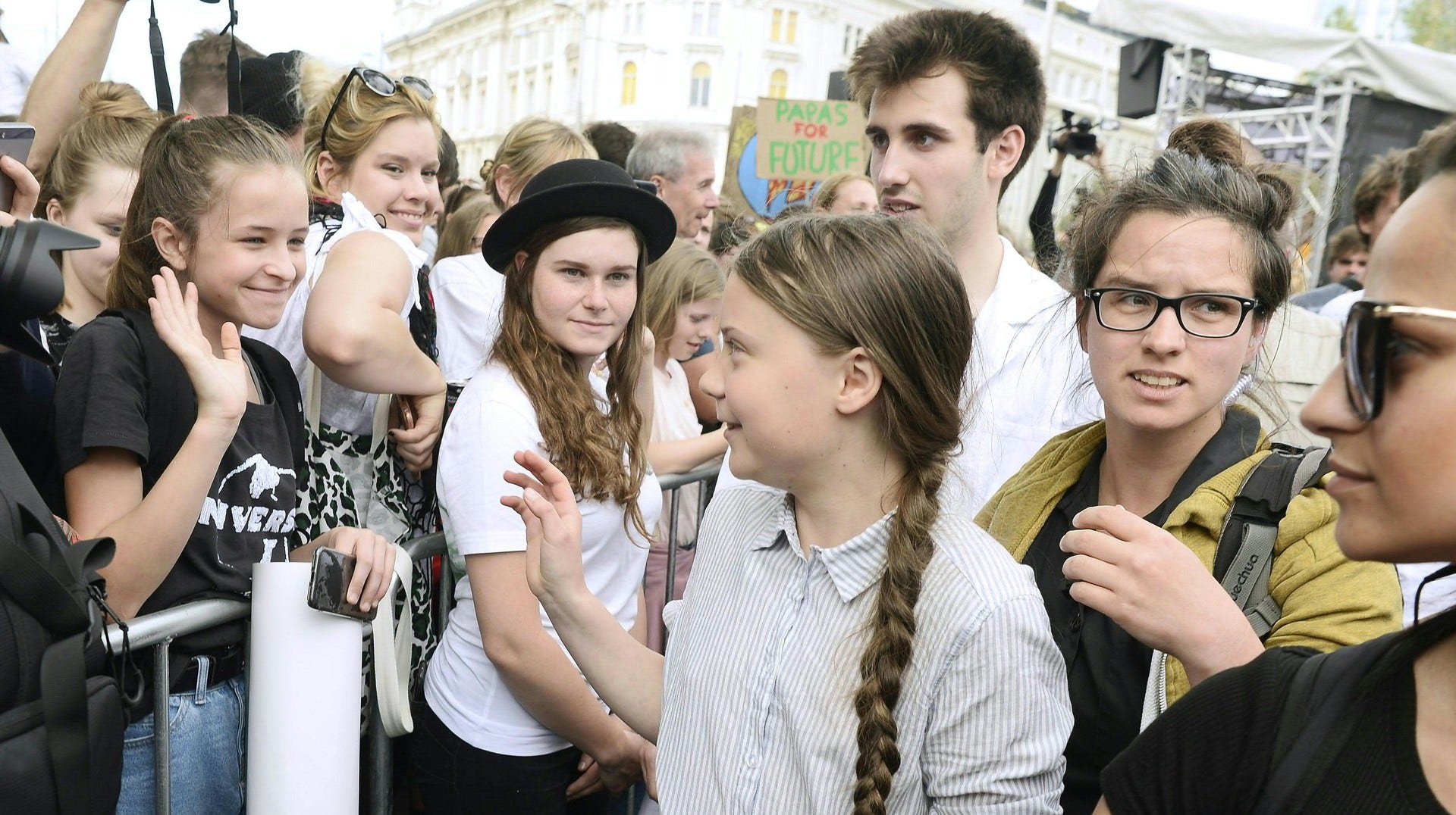 Greta Thunberg under en klimatmarsch i Wien 31 maj.