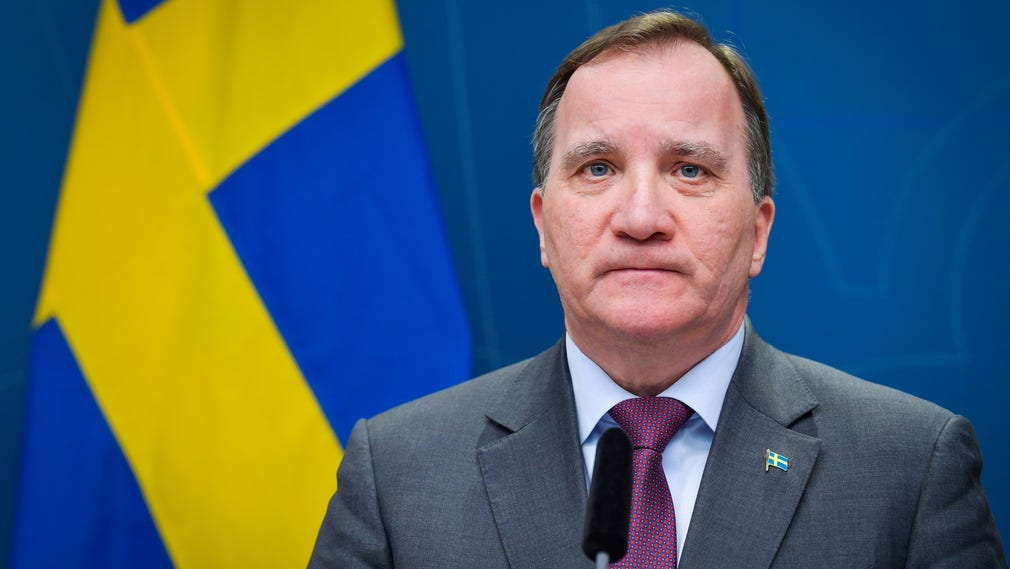 Statsminister Stefan Löfven (S) på fredagens presskonferens om det nya coronaviruset.