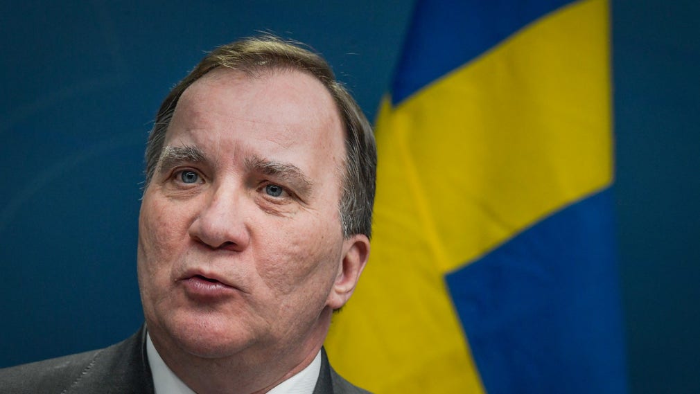Statsminister Stefan Löfven (S) under en av många pressträffar om corona.