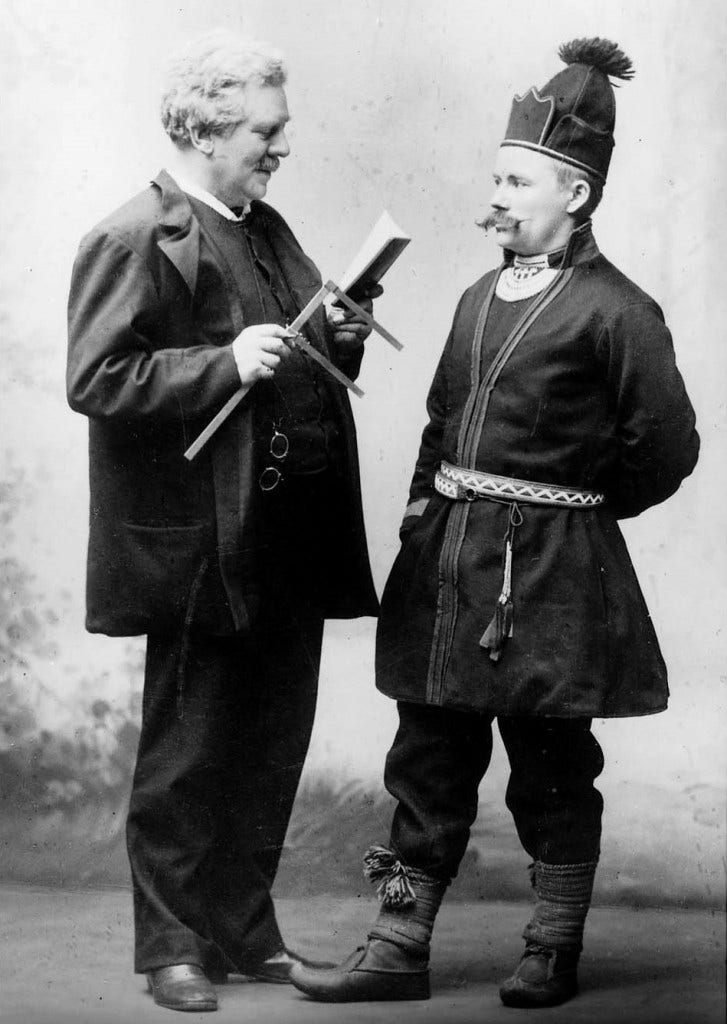Professor Gustaf Retzius och herr Fjällstedt från Härjedalen, 1905. Foto: Nordiska museet.