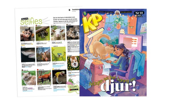 KP 14 är en hel tidning om djur. På baksidan finns djurens selfies.