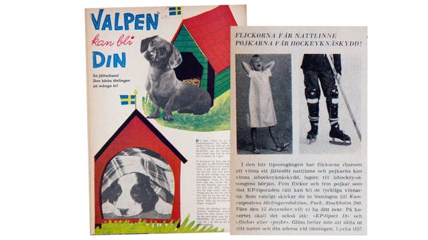 På 50 och 60-talet kunde man vinna en hundvalp och i tävlingar fick flickor och pojkar olika priser